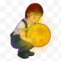月亮意境图片_月亮和男孩有意境卡通手绘插画