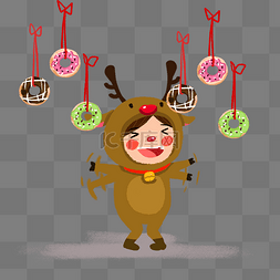 雪花网页设计图片_圣诞节手绘卡通人物圣诞麋鹿甜甜