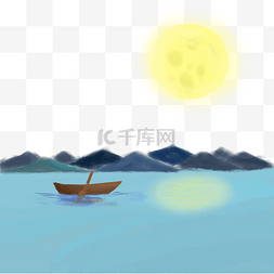 海报中秋节图片_中秋节月夜江上小船