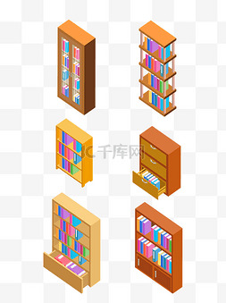 书桌衣柜图片_2.5D书柜书架家具元素合集