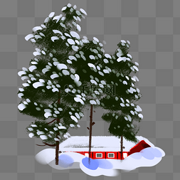 手绘落雪的柏树插画