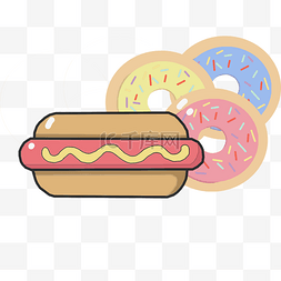 快餐面包甜甜圈插画