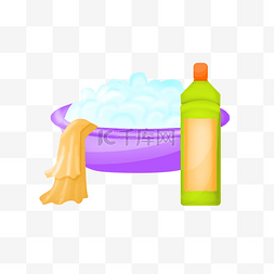 抹布清洁图片_紫色水盆和抹布