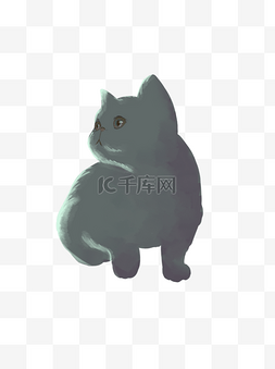 灰猫手绘图片_胖乎乎灰色猫咪装饰元素