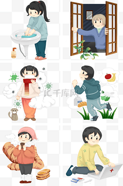 感冒流感图片_手绘冬季预防流感插画