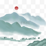 中国风水墨风格古风古典山水矢量图