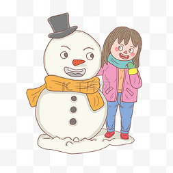 女孩和雪人图片_冬季冬日女孩和雪人卡通手绘