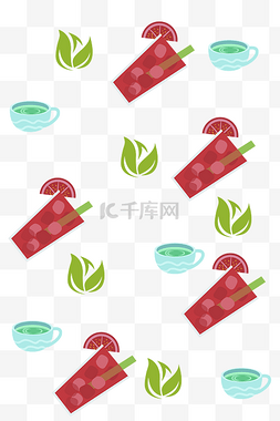 红色的茶饮底纹插画