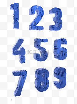 装饰数字数字1图片_2.5d蓝色科技风数字立体破碎质感