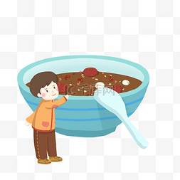 锅碗卡通图片_一碗腊八粥和男孩免抠PNG素材