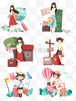 褐色行李箱图片_旅游合集手绘插画