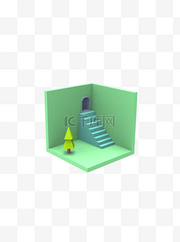 楼梯渲染图片_2.5D渲染效果图楼梯PNG可商用元素