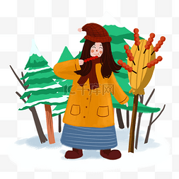 平面设计psd图片_冬季女孩手绘卡通人物PNG素材