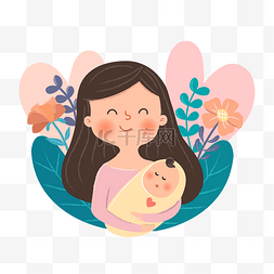 母婴健康卡通母子插画