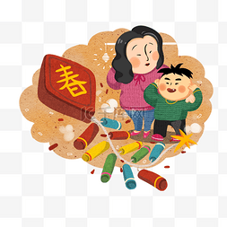 过节氛围图片_新年小孩子捂耳朵玩鞭炮