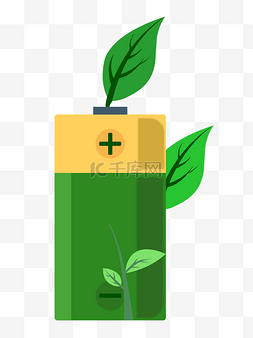 电池卡通图片_绿色的电池和植物插画