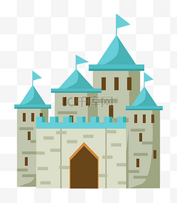 卡通城堡插画图片_浅蓝色屋顶城堡插画