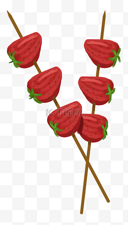 草莓手绘水果图片_串串草莓红色