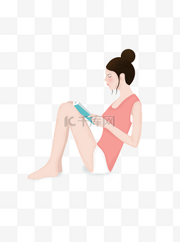 坐着看书的女孩装饰元素设计