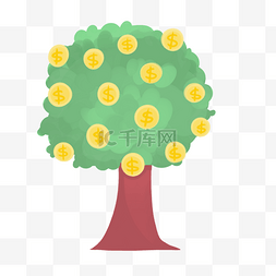 绿色的摇钱树手绘插画