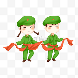 党史图片_建军节解放军战士扭秧歌插画