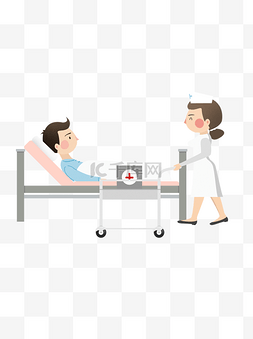 病床喂饭图片_病床边护理的护士卡通元素