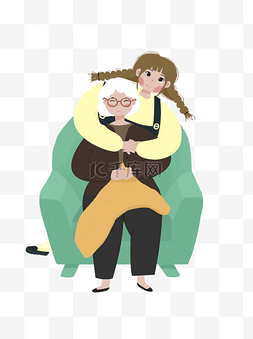 感恩节温馨图片_感恩节抱着沙发上的奶奶人物设计