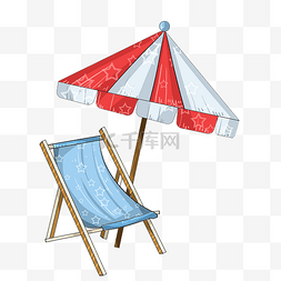 沙滩凳和太阳伞卡通手绘插画