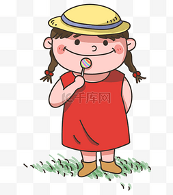 儿童的帽子图片_穿红色裙子吃棒棒糖的小女孩