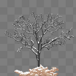 树写实手绘图片_冬季积雪暗色树落叶寒冷手绘免抠