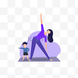 瑜伽运动卡通插画图片_母子健身瑜伽运动插画