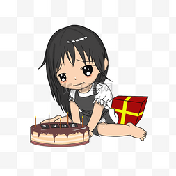 吃生日蛋糕卡通图片_美食可爱吃货小女孩坐在蛋糕前面