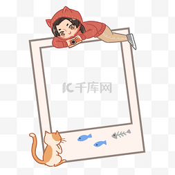 相框和图片_小女孩和猫咪相框