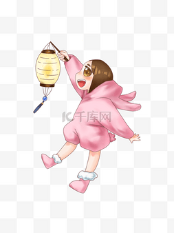 小白兔吃月饼图片_中秋节兔子装小女孩提灯笼插画