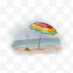 夏日旅行季图片_旅游季沙滩遮阳伞