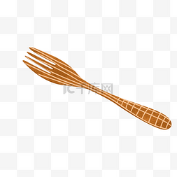 木制餐具插画图片_黄色叉子刀叉餐具手绘插画素材