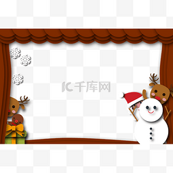 咖色蝴蝶结图片_圣诞节雪人边框插画