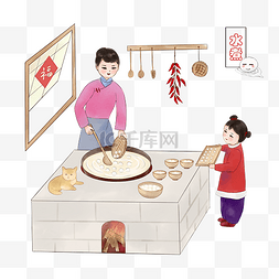 做汤圆插画图片_中国风手绘做元宵