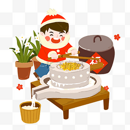 传统石磨豆腐图片_手绘新年磨豆腐人物插画