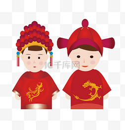 婚庆红色图片_婚庆新人手绘插画