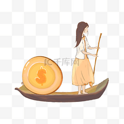 载女孩图片_女孩划船载着金币
