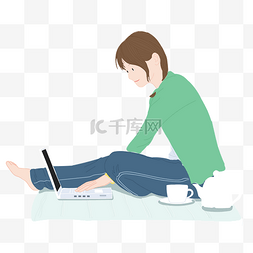上班图片_绿色衣服的女孩在打电脑