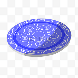 手绘蓝色圆形碟子