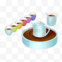 陶瓷茶壶茶杯图片_茶文化彩色餐具插画
