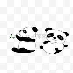 熊猫吃竹子图片_手绘动物熊猫插画
