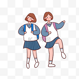 蓝色的青春图片_矢量卡通开学季可爱穿校服背书包