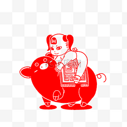 卡通猪剪纸图片_喜庆新年红色卡通可爱猪剪纸
