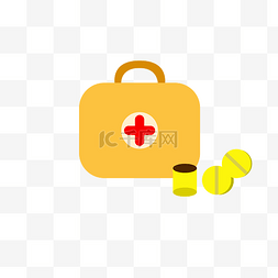 医药小元素图片_红十字医疗箱黄色药片医疗医药小