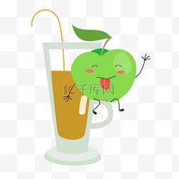 卡通青苹果果汁小人