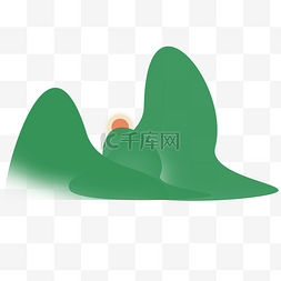 中国风绿色山峰装饰简笔画图